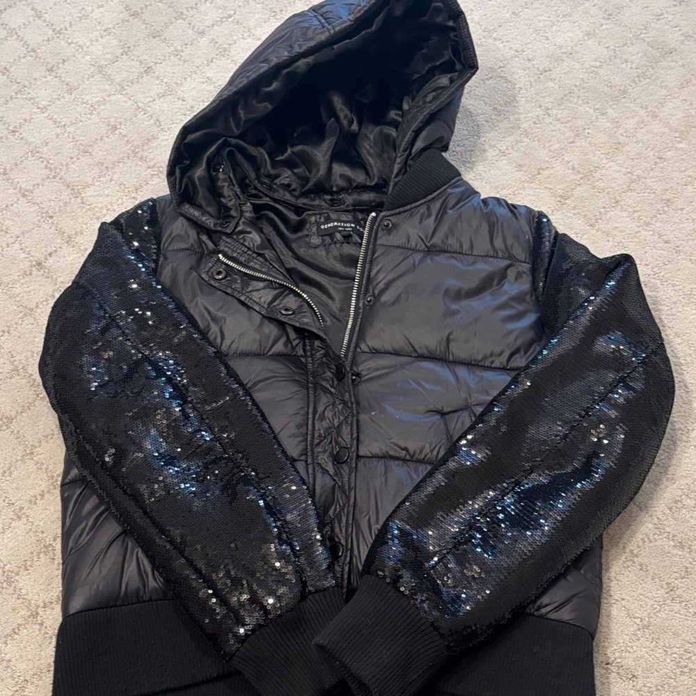 Generation Love black Puffer Jacket with Sequin Sleeves